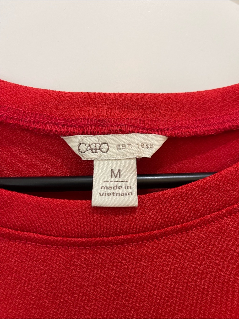 Cato Red Sheer Long Sleeve Ruffle Shoulder Smocked Cuff Blouse Top M - Picture 4 of 6